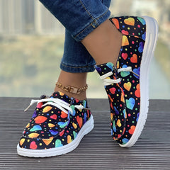 Women's Heart Pattern Skate Shoes, Polka Dot Decoration