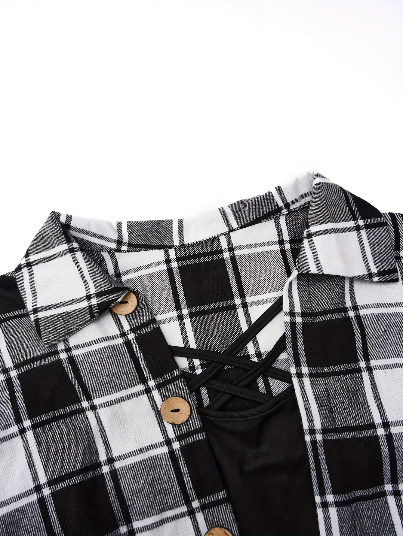  Plaid Print Blouse & Cami Top Set
