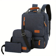 3Pcs Laptop Backpack Set Casual Top Handle Schoolbag With Crossbody Bag
