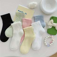 7 Pairs Solid Socks Comfy & Breathable Women's Stockings