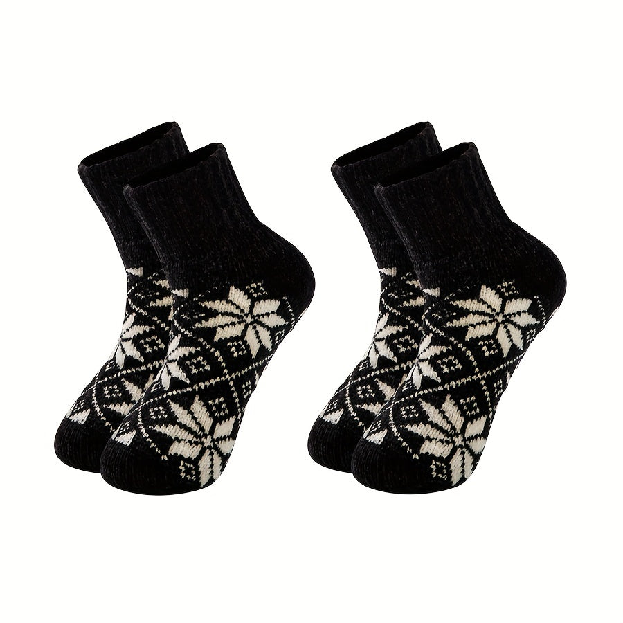 2 Pairs Floral Print Socks Comfy & Warm Mid Tube Women's Stockings