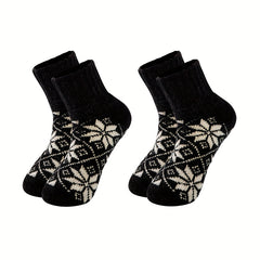 2 Pairs Floral Print Socks Comfy & Warm Mid Tube Women's Stockings