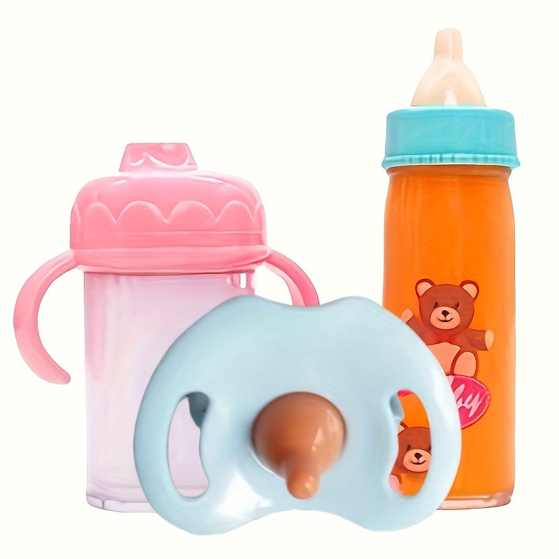 18 pc Doll Accessories Set Micro Plastic Bottle Straw Cup Plate Fork Spoon