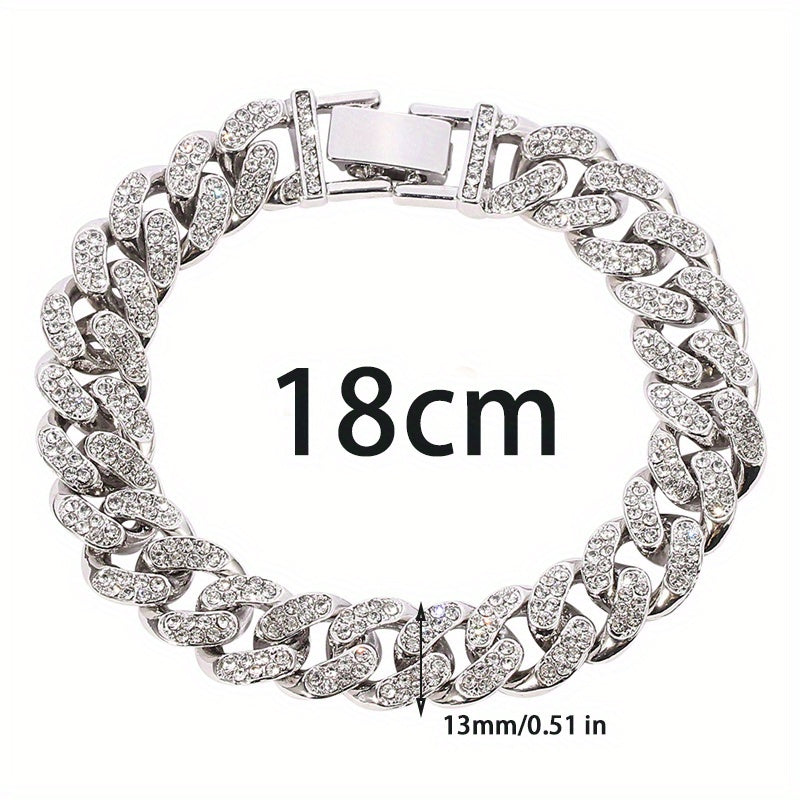 Men's Silvery Rhinestone Cuban Bracelet Hip Hop Bling
