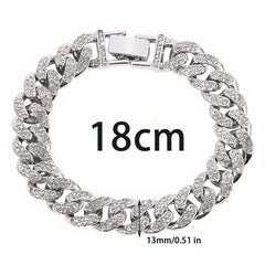 Men's Silvery Rhinestone Cuban Bracelet Hip Hop Bling