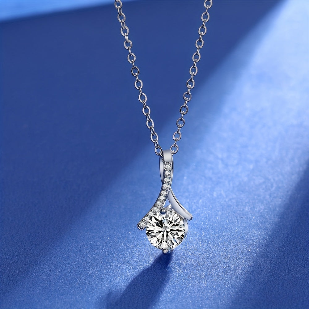 Water Drop Zirconia Necklace with Text Gift Card