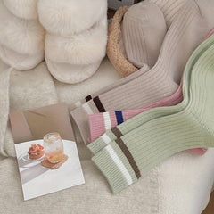 5 Pairs Striped Print Socks Mid Tube Women's Stockings