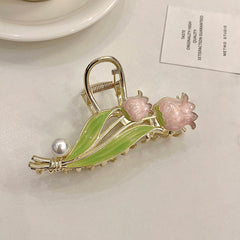 Lily Flower Tulip Hair Claw Faux Pearl Hair Clip