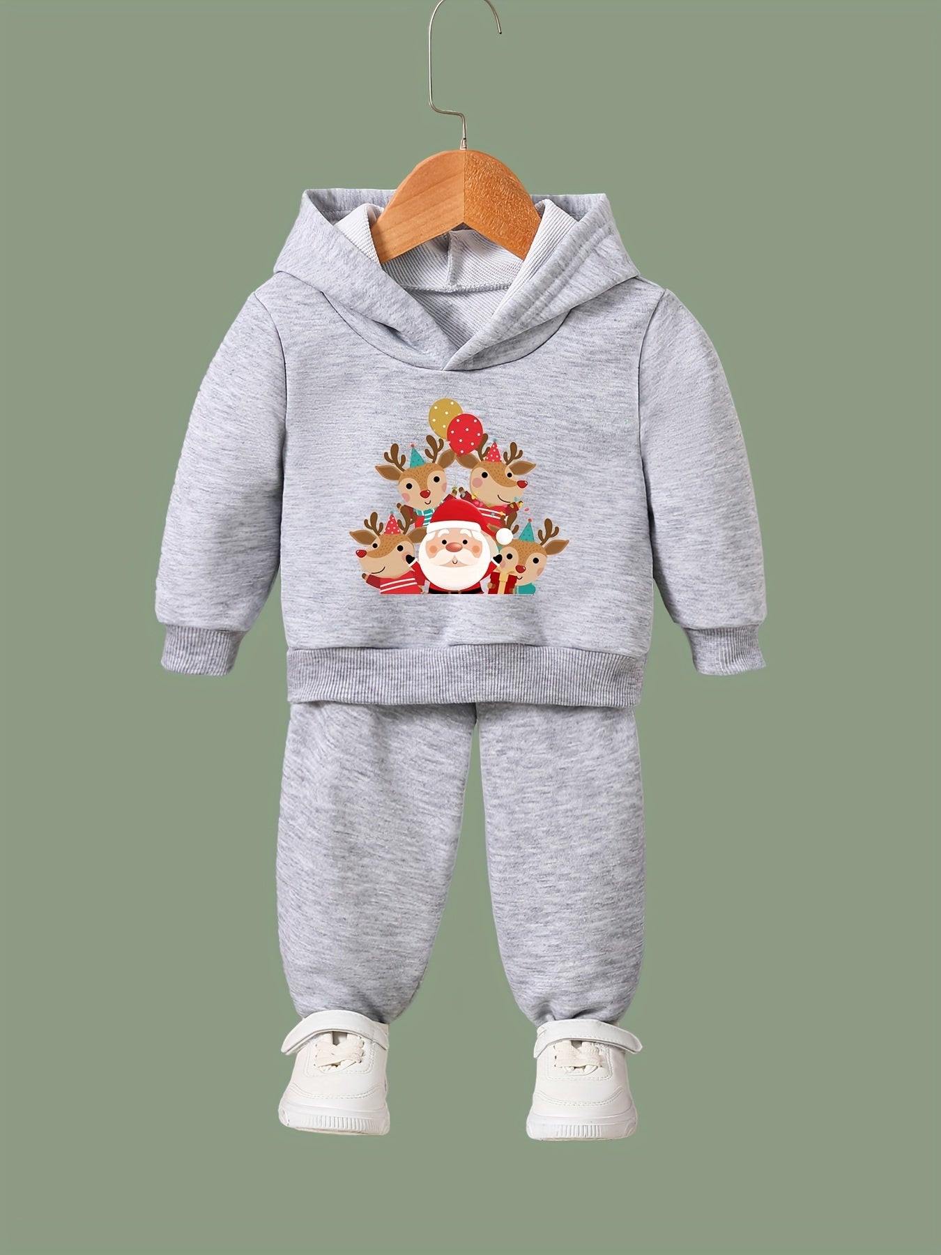 Reindeer Crew & Santa Print Kids Outfit Set for Christmas
