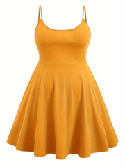  Solid Round Neck A-line Cami Dress