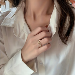 Alloy Geometric Bamboo Ring Jewelry Cat Eye Stone Adjustable