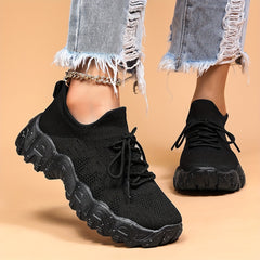 Women's Breathable Knit Sneakers Low Top Lace Up Running Shoes