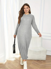  Solid Ribbed Long Sleeve Maxi Dress