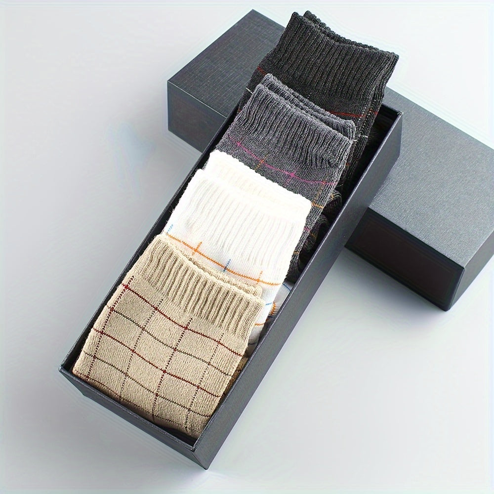 4 Pairs Plaid Crew Socks Soft Mid Tube Women's Stockings