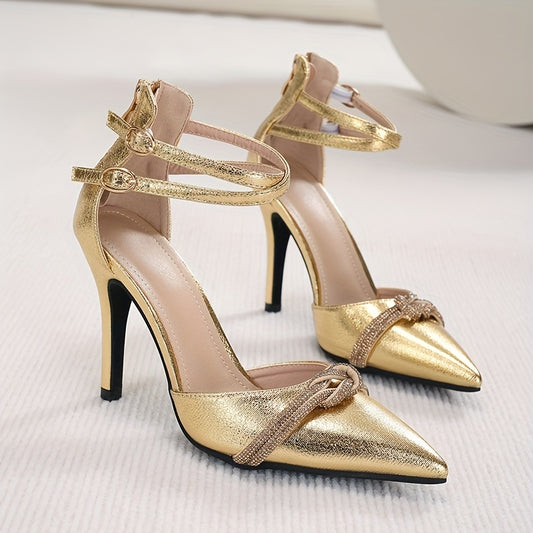 Rhinestone Stiletto Heels Pointed Toe Pumps Buckle Strap