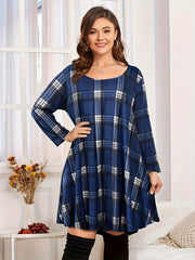  Plaid Print Long Sleeve Dress