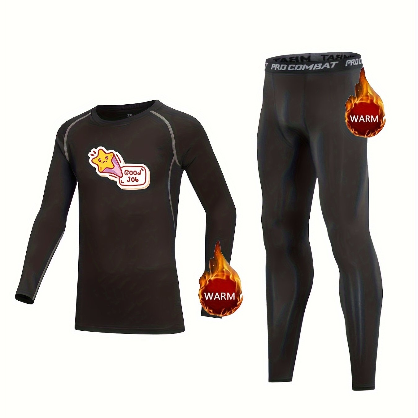 2pcs Kids Compression Fleece Sets Star Pattern Pullover Elastic Waist Pants