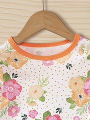 Floral Pattern Kid's Pajamas 2pcs Set Long Sleeve Top & Pants