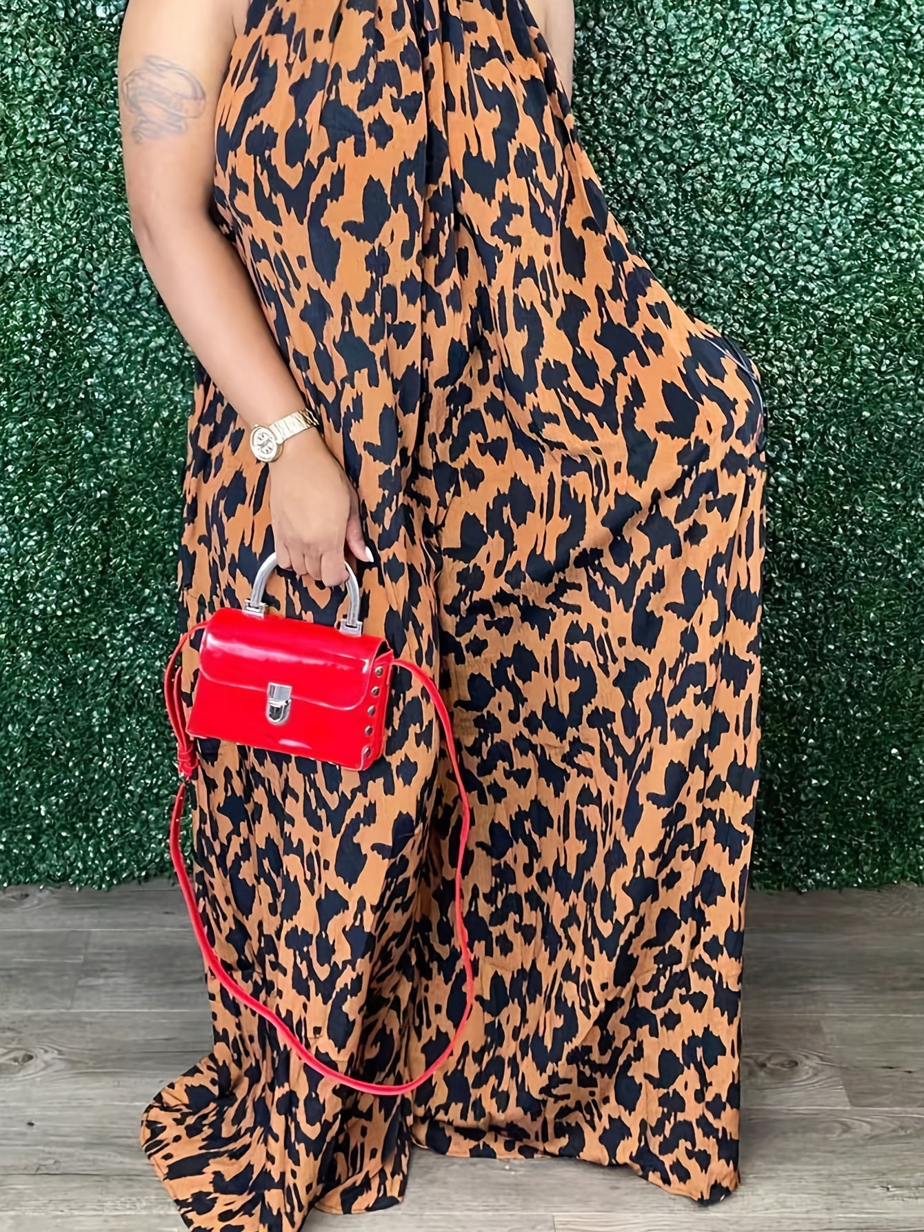 Leopard Print Halter Neck Jumpsuit Sleeveless Spring & Summer Casual Wear