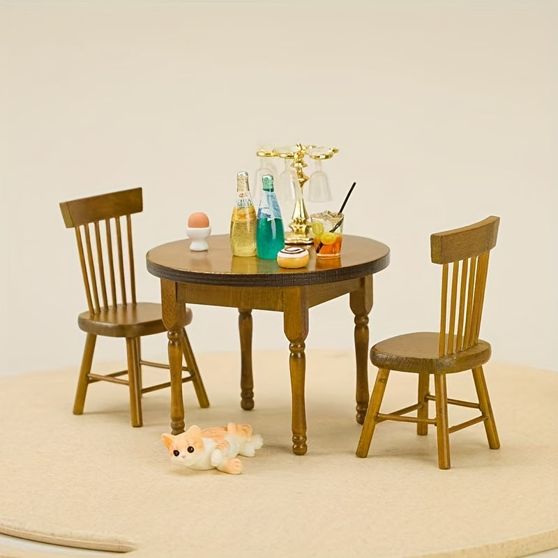 1:12 Dollhouse Wooden Round Table Set DIY Food Play Scene Model