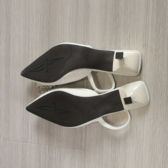 Women's Rhinestone Buckle Point Toe Slingback Cone Heel Shoes