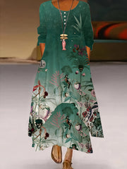 Floral Print Button Decor Maxi Dress