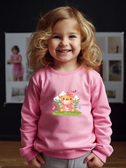Bear Doll Print Girls Pullover Sweatshirt Long Sleeve Crew Neck Tops