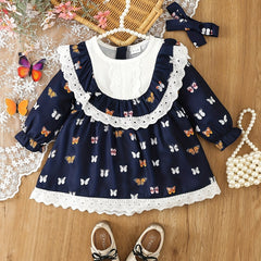 Baby Girl Butterfly Lace Doll Collar Dress Long Sleeve Dresses