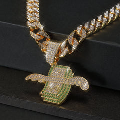 Wings Dollar Pendant Set Rhinestone Necklace