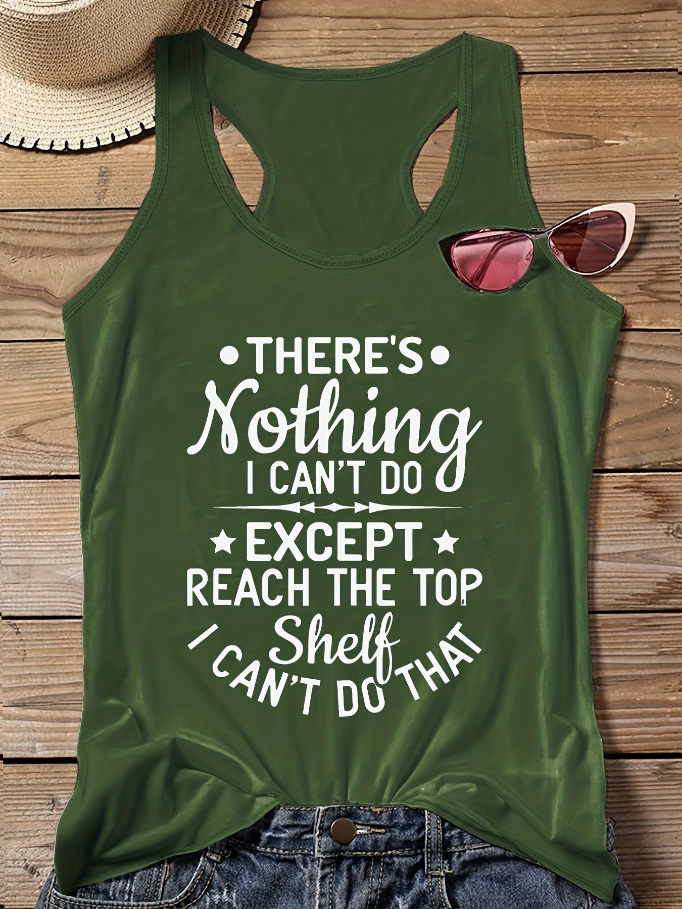  Casual Tank Top Women's Plus Slogan Print Round Neck Vest Top