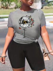  Butterfly & Letter Daisy Print Tee & Shorts Set