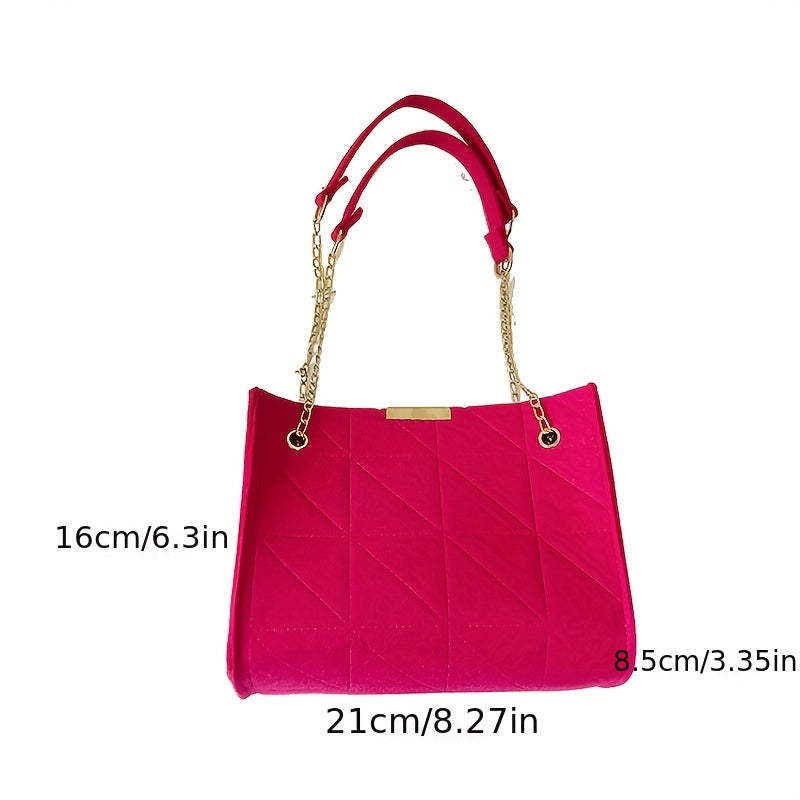 Solid Felt Square Shoulder Bag Minimalist Rhombus Pattern Chain Bag
