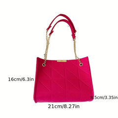 Solid Felt Square Shoulder Bag Minimalist Rhombus Pattern Chain Bag