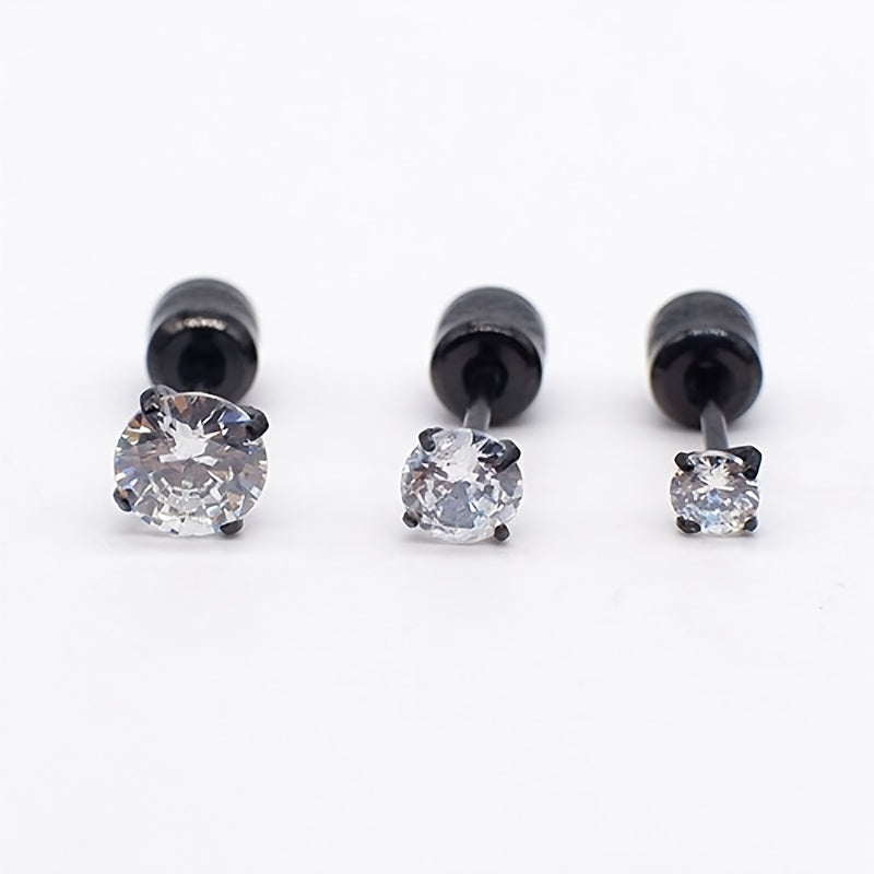 Round Zircon Stud Earrings Stainless Steel Plated Artificial Diamond Earrings
