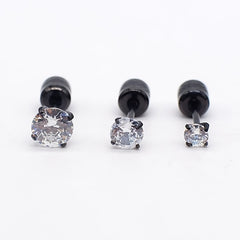 Round Zircon Stud Earrings Stainless Steel Plated Artificial Diamond Earrings
