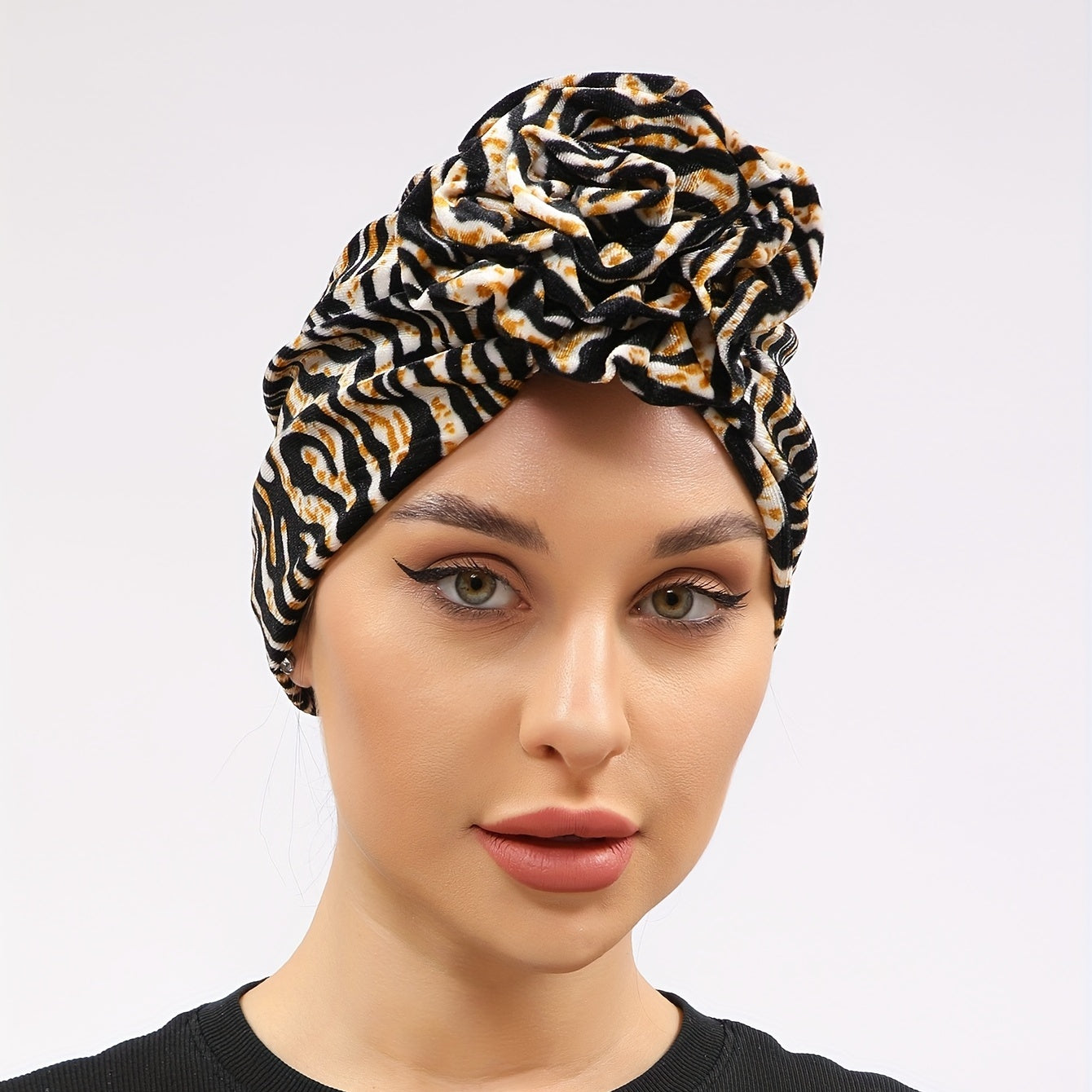 Leopard Print Flower Turban Head Scarf Women Casual Ramadan Head Wrap