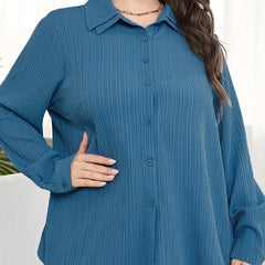  Solid Button Up Long Sleeve Blouse