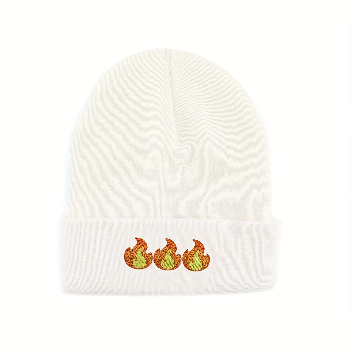 Flame Embroidered Beanie Hip Hop Knitted Warm Skull Cap