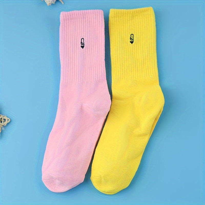2 Pairs Letter Print Socks Comfy & Breathable Mid Tube Stockings