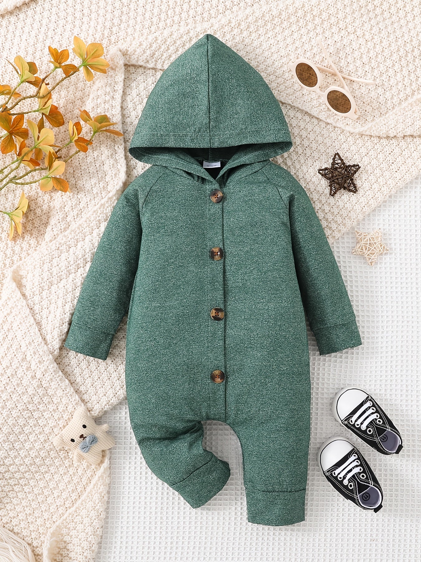Newborn Baby Boy Long Sleeve Romper Jumpsuit Hooded Onesie