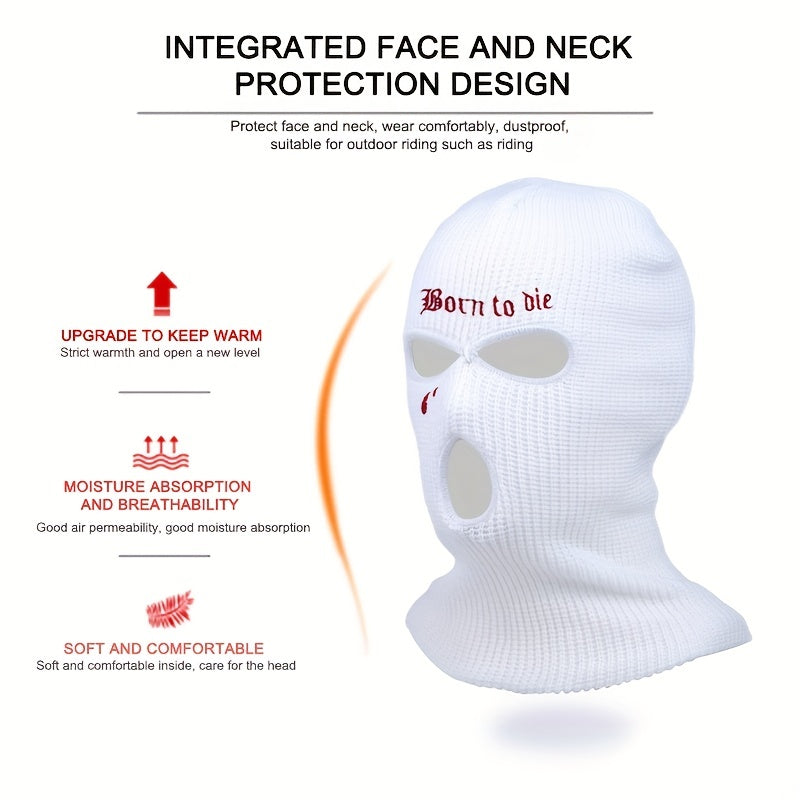 Gothic Letter Embroidery Balaclava 3 Hole Knitted Ski Mask