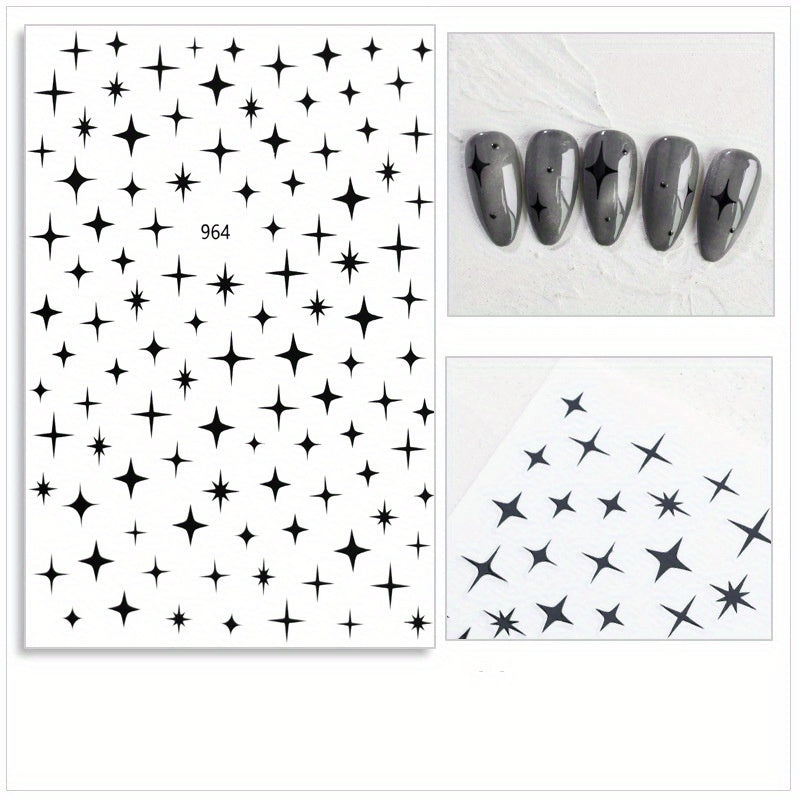 3D Nail Art Stickers Heart Star Pattern Sparkling Nail Decals