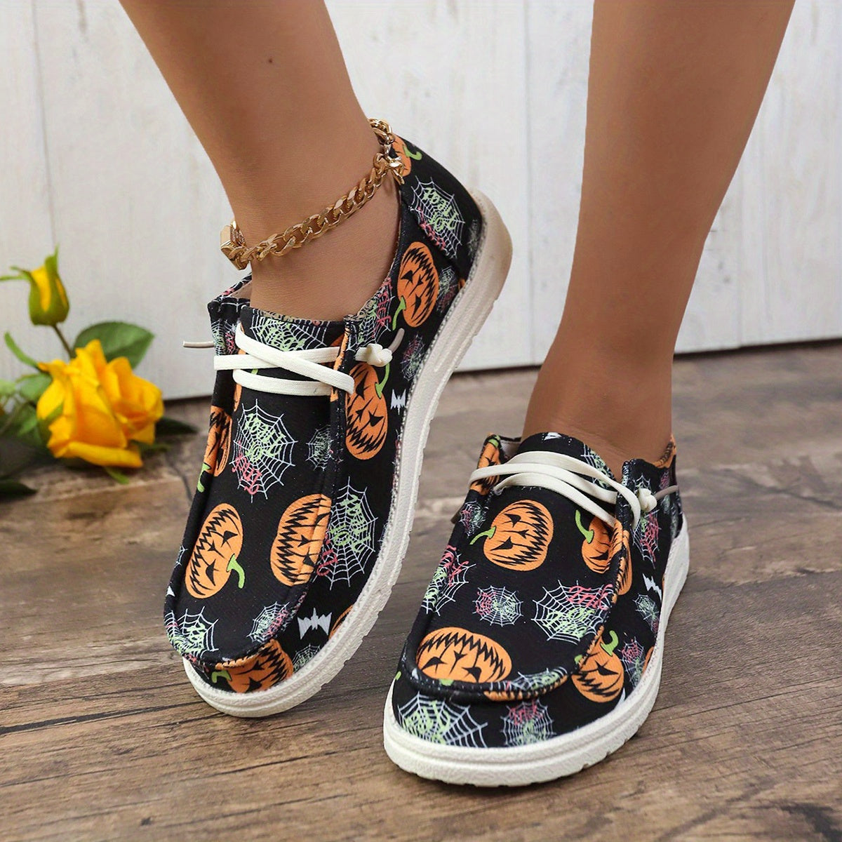 Halloween Pumpkin Pattern Slip On Sneakers Lightweight Comfortable Shoes