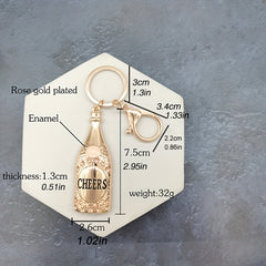 Wine Button Shape Keychain Pendant Metal Enamel Key Ring Pendant Bag Ornament
