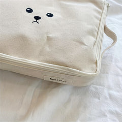 Beige Travel Diaper Bag with Bear Durable Polyester