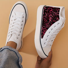 Girls' High Top Heart Pattern Skate Shoes Non Slip Lace Up Sneakers