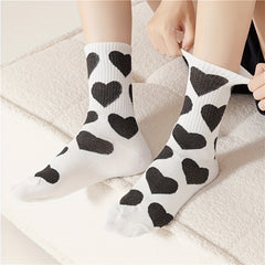 5 Pairs Heart Print Socks Mid Tube Women's Stockings