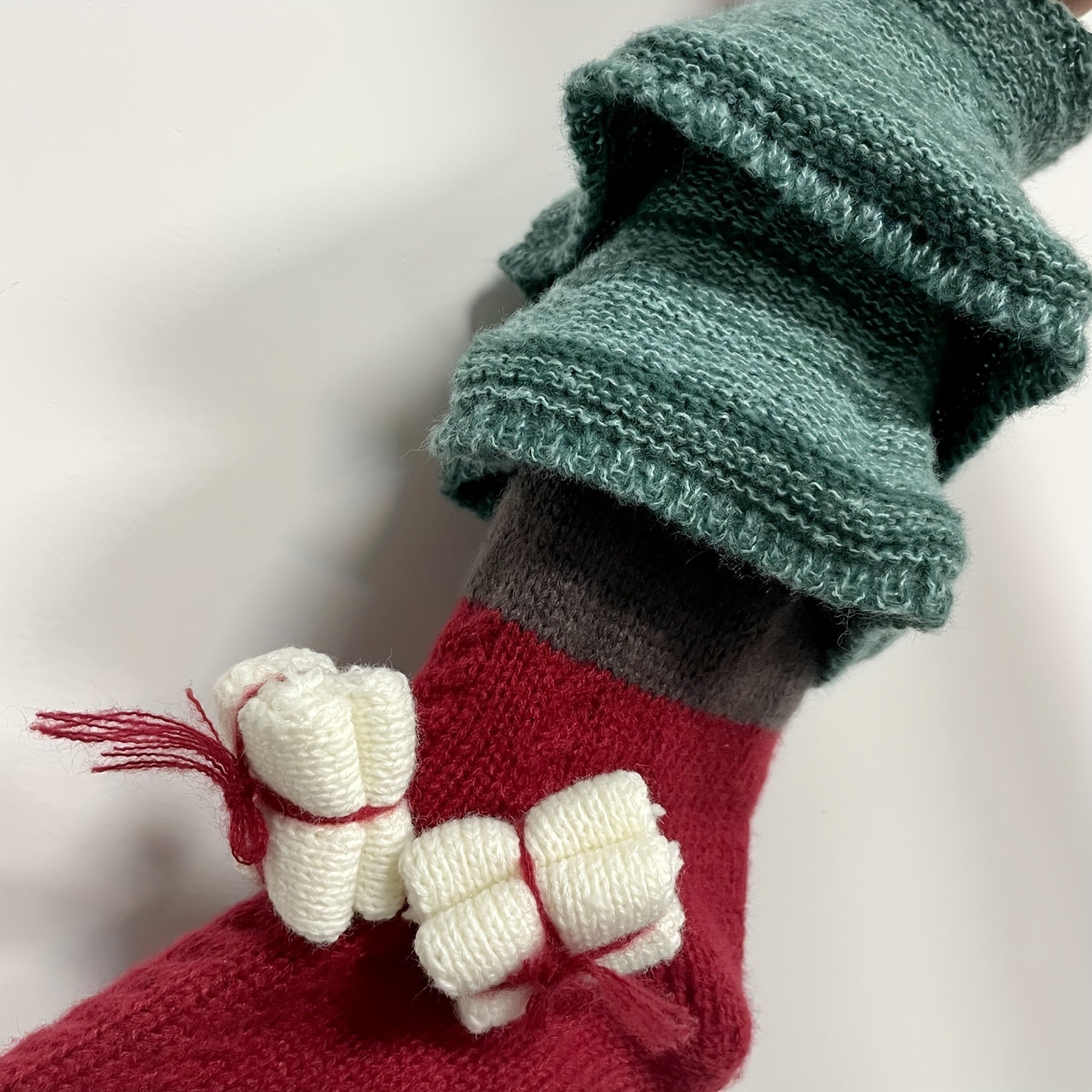 Christmas Colorblock Socks Knitted Women's Stockings