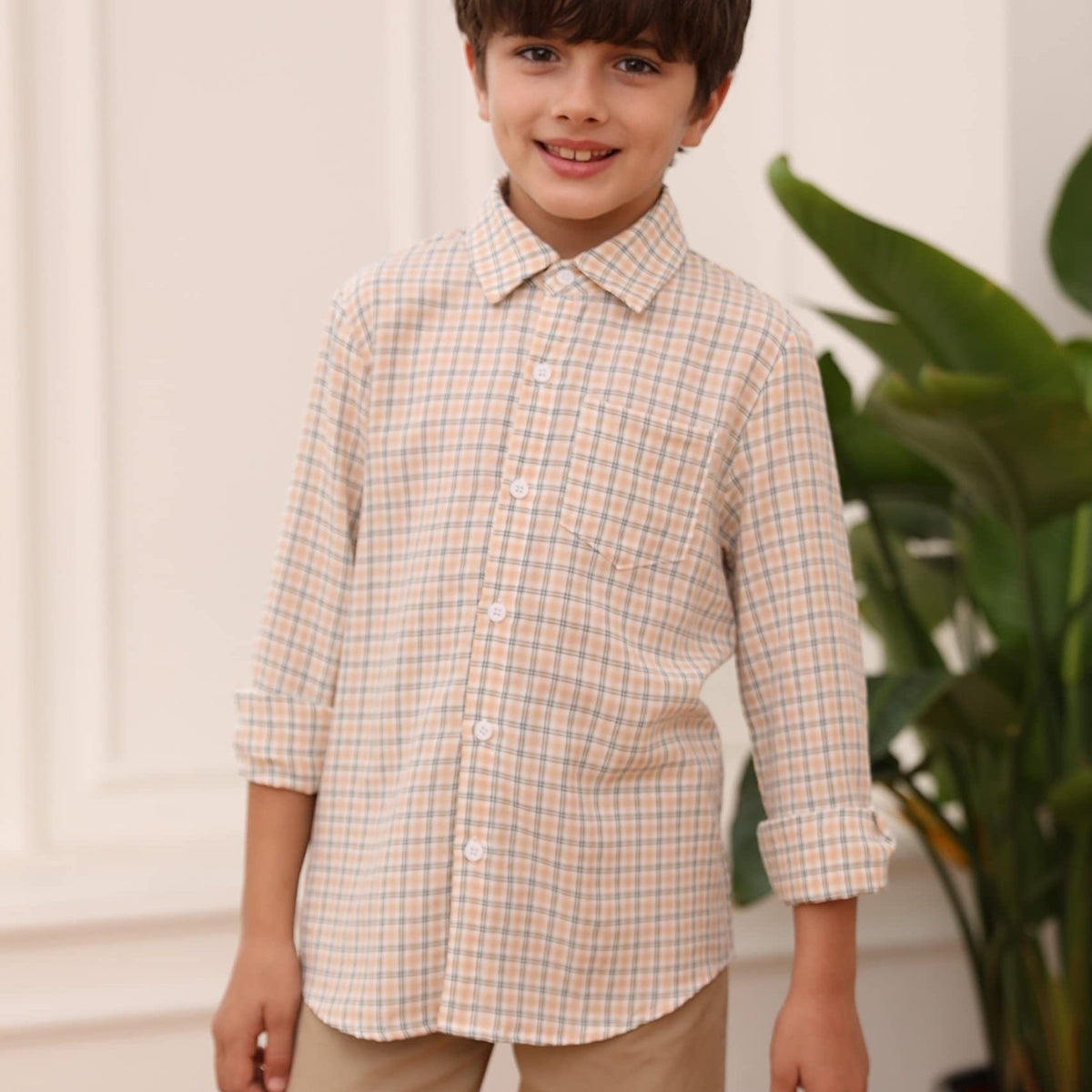 Kids Plaid Shirt Long Sleeve Collared Casual Top Boys Summer
