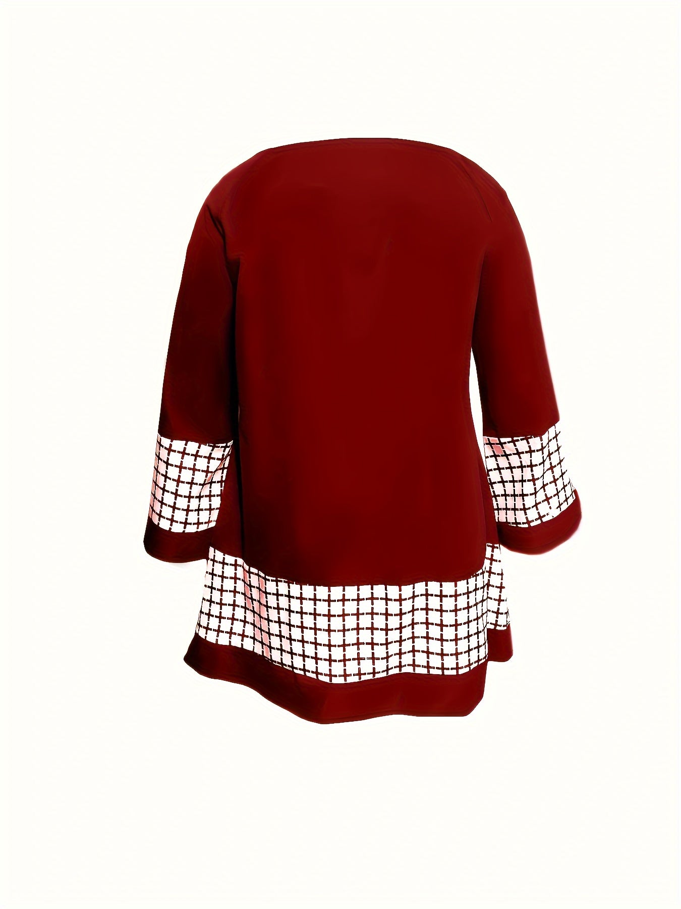  Colorblock Grid Print Bell Sleeve Top & Leggings Set